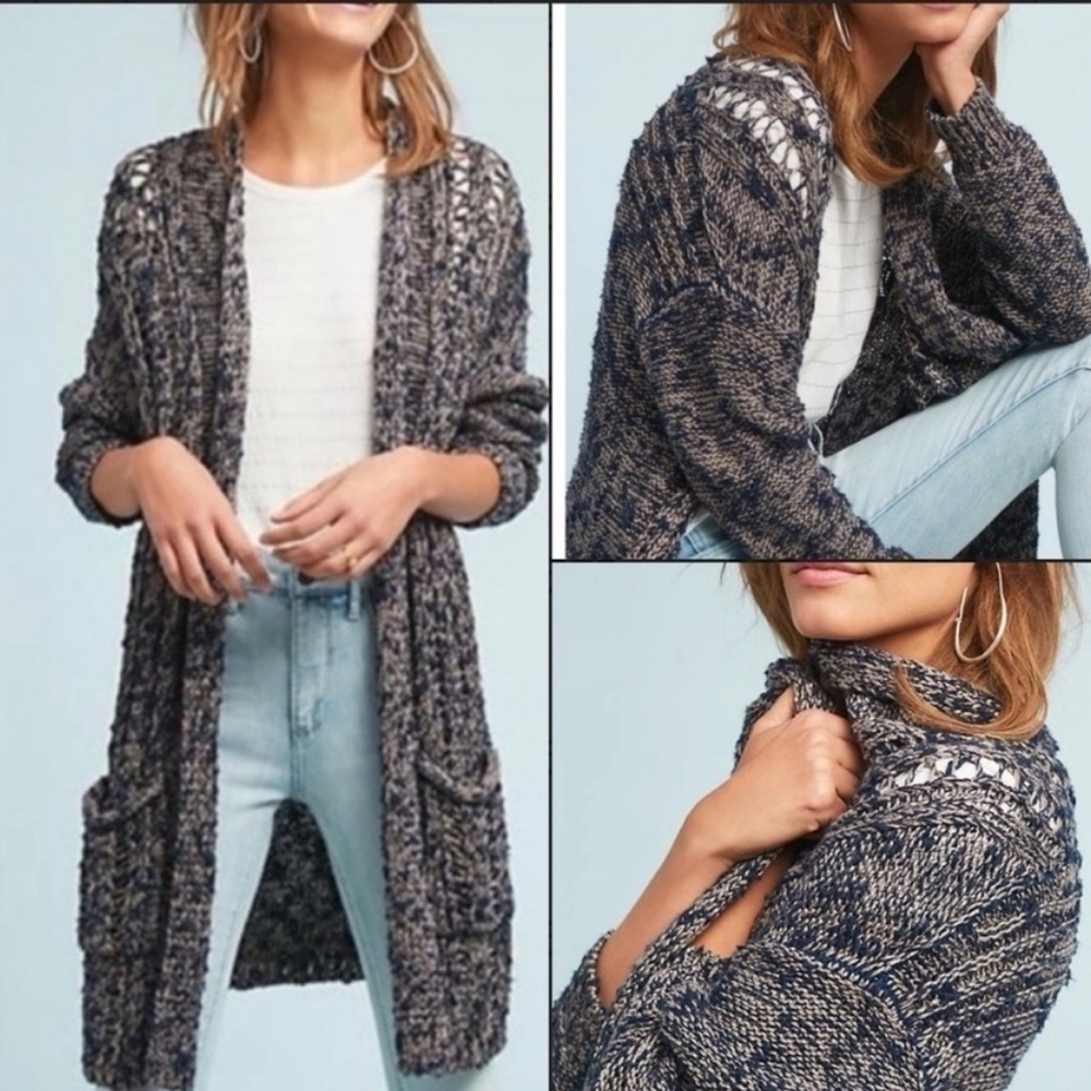 Anthropologie NWT Akemi + Kin Alta Cardigan XS navy‎ blue chunky open longline